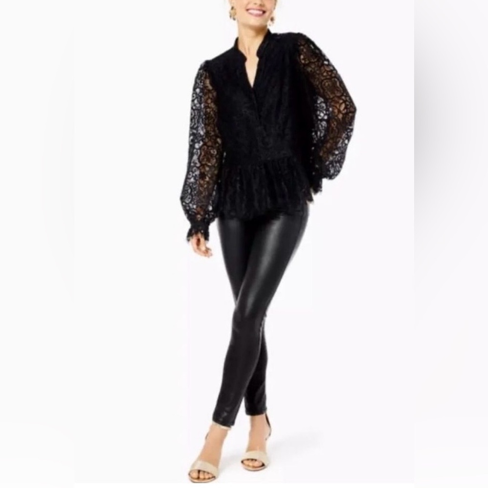 Lilly Pulitzer Blouse Black Lace Jacelynne Peplum Ruffle Hem SZ XL Plus Size - Picture 3 of 13